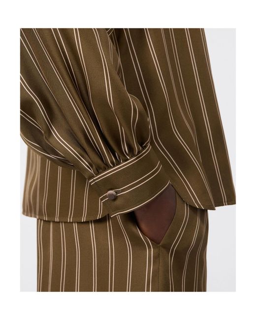 Max Mara Brown Stripe-Print Silk Blouse