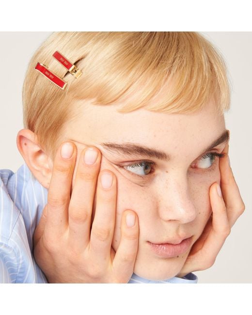 Miu Miu Red Enameled Metal Hair Clips
