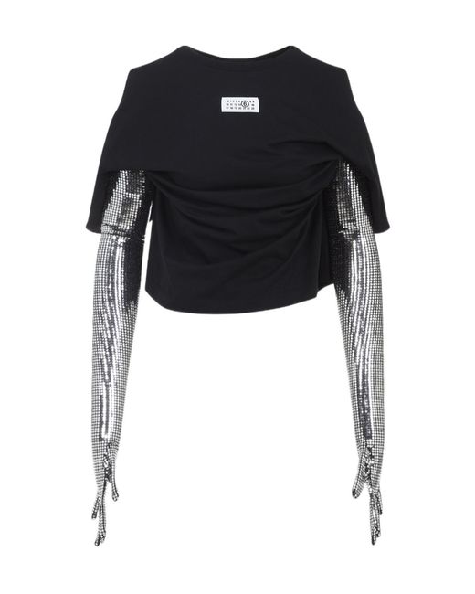 MM6 by Maison Margiela Black Roundneck Label T-Shirt