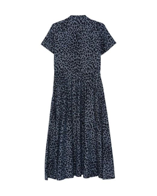 Aspesi Blue Animal-Print Midi Dress