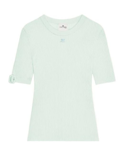 Courreges White Courrèges Buckle Knitted T-Shirt