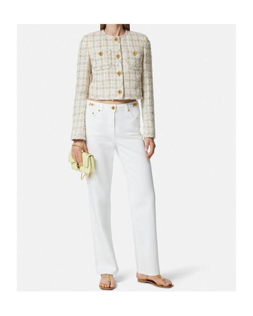 Versace White Button-Up Tweed Jacket