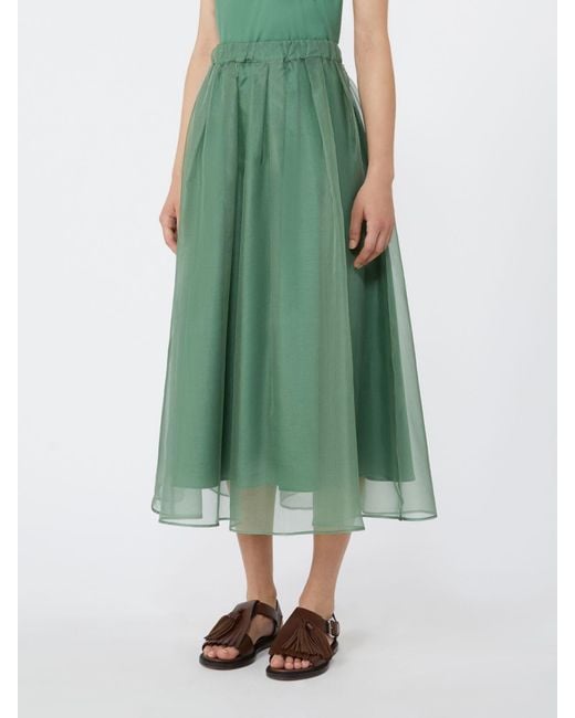 Weekend by Maxmara Green Silk Organza Maxi Skirt With Removable Petticoat