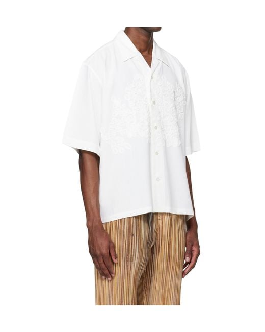 Homme Plissé Issey Miyake White Embroidered Embossed Shirt for men