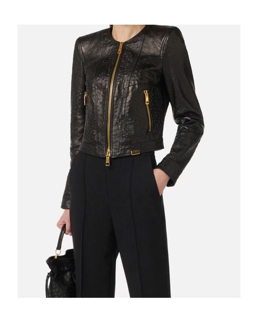 Elisabetta Franchi Black Long-Sleeved Leather Jacket