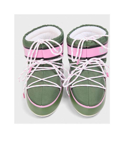 Moon Boot Green Color-Blocked Nylon Snow Boots