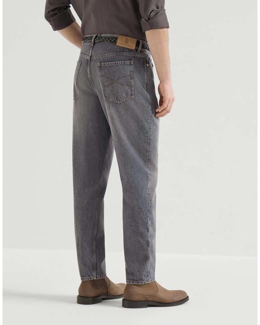 Brunello Cucinelli Gray Greyscale Denim Iconic Fit Five-Pocket Trousers for men