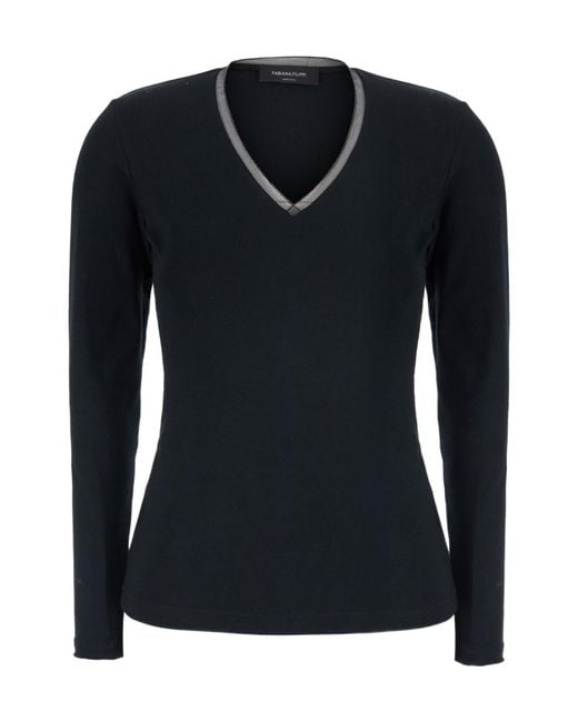 Fabiana Filippi Black Trim V-Neck Knitted Sweater