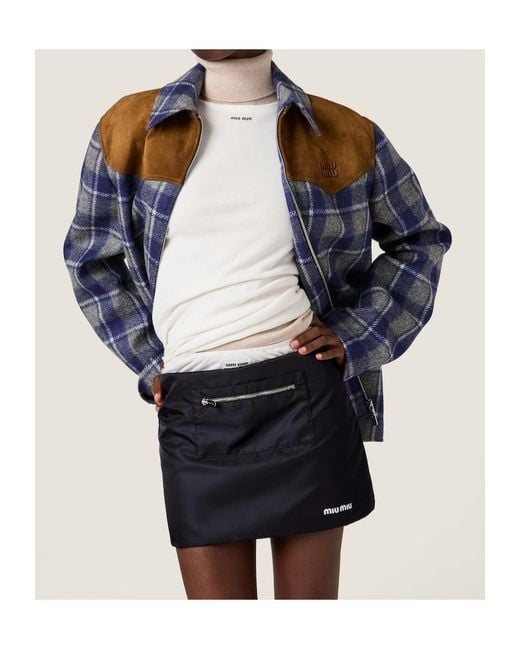 Miu Miu Blue Technical Gazar Fleece Mini Skirt