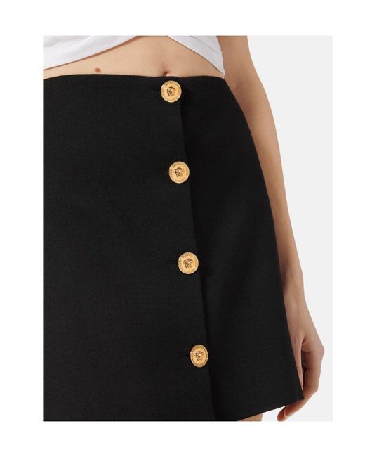 Versace Black Medusa A-Line Wool Skirt