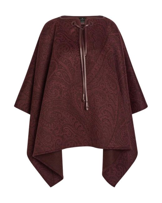 Etro Purple Paisley-Print Wool-Blend Cape