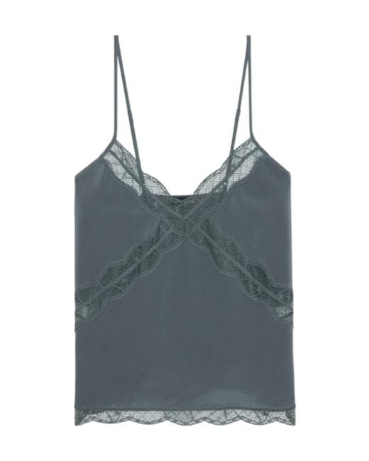 Zadig & Voltaire Blue Cishi Sheer Lace Detailed Camisole