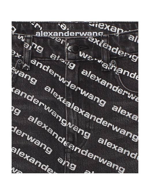Alexander Wang Gray Bite Logo-Print Denim Shorts