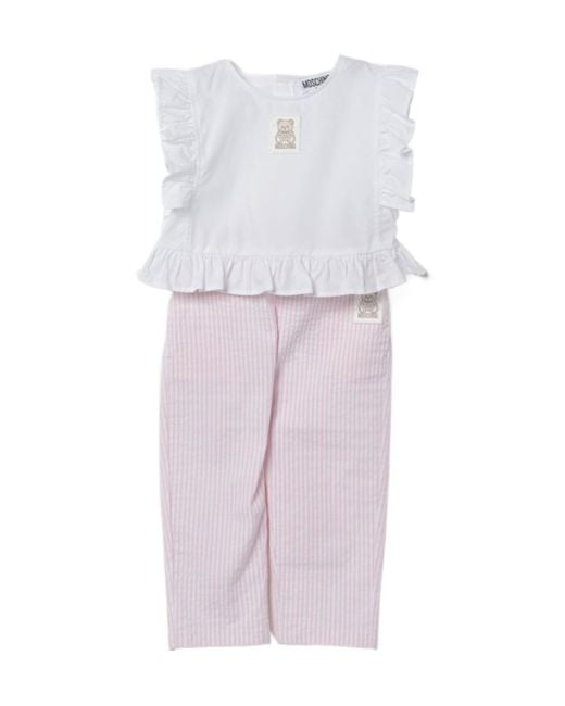 Moschino Purple Logo-Patch Trouser Set