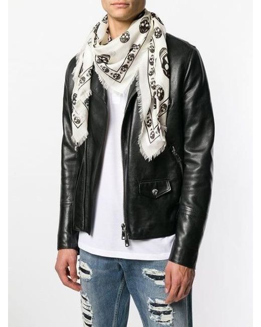 McQueen White All-Over Skull Logo Scarf for men
