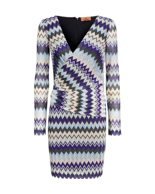 Missoni Blue Zigzag-Pattern Mini Dress