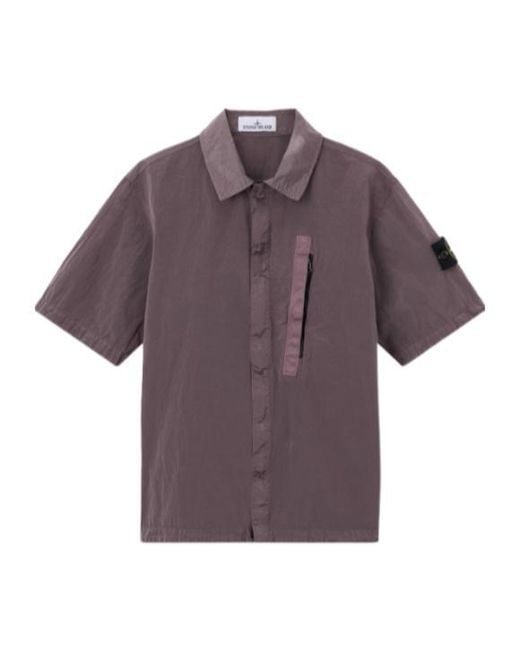 Stone Island Purple Logo Patch Short Sleeve Shirt for men