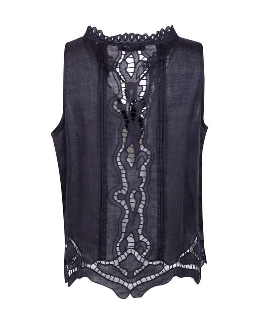 Seventy Blue Openwork Lace Ramie Top