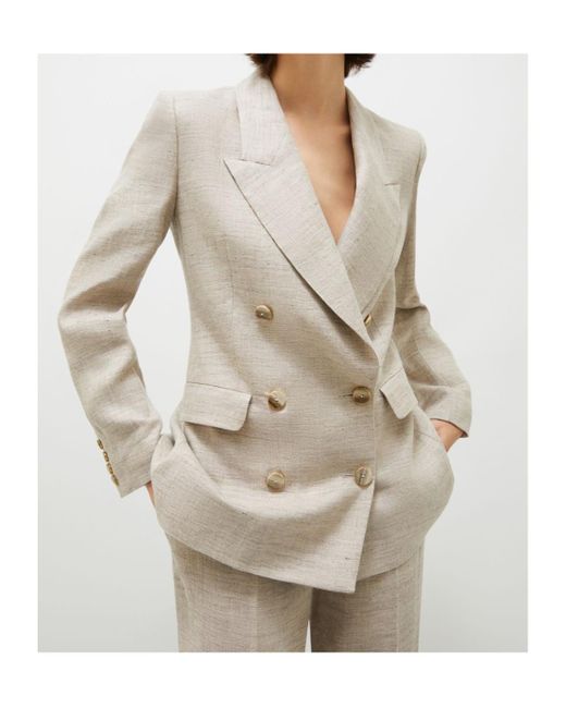 Marella Natural Double-Breasted Linen Blazer