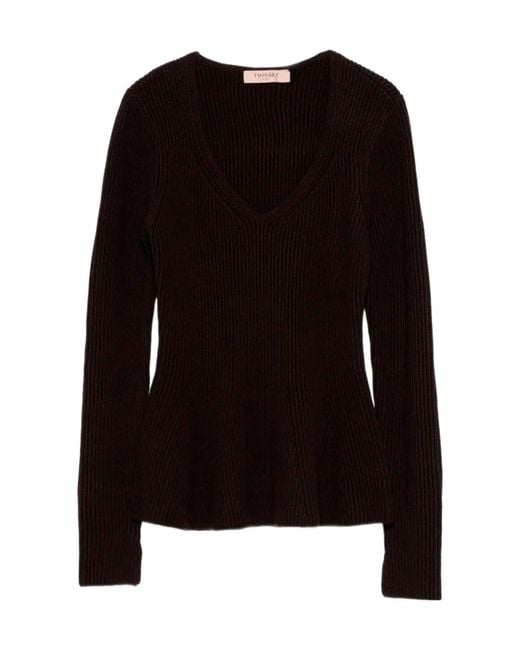 Twinset Black Ribbed Peplum Knitwear