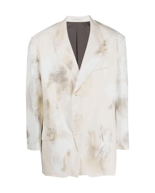 Yohji Yamamoto White Abstract Printed Blazer for men