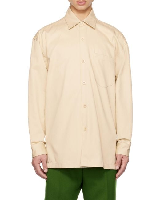 AMI Natural Logo-Printed Long-Sleeved Buttoned Shirt for men