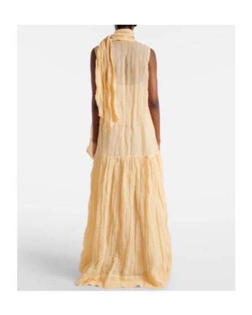 Plan C Metallic Scarf-Detail Cotton-Blend Maxi Dress