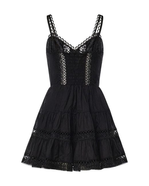 Charo Ruiz Black Ibiza Lace-Trim Ruffled Dress