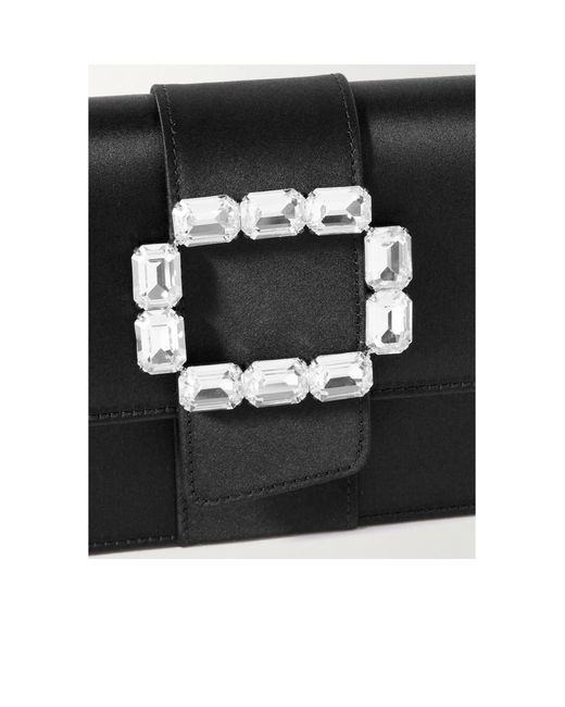 Manolo Blahnik Black Crystal-Embellished Satin Clutch