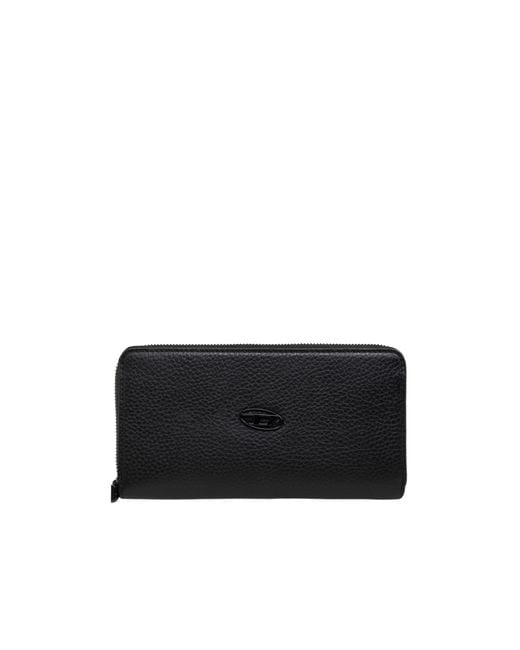DIESEL Black Continental-Zip-L Logo Plaque Wallet