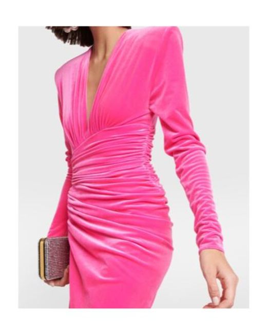 Alexandre Vauthier Pink Velvet Draped Midi Dress