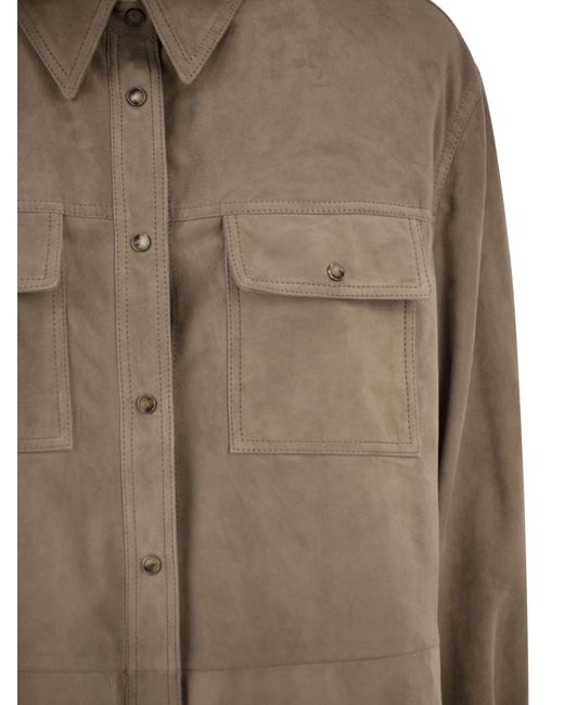 Brunello Cucinelli Brown Patch Pocket Suede Overshirt