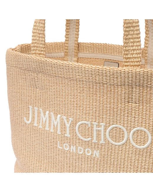 Jimmy Choo Natural Logo Embroidered Woven Tote Bag