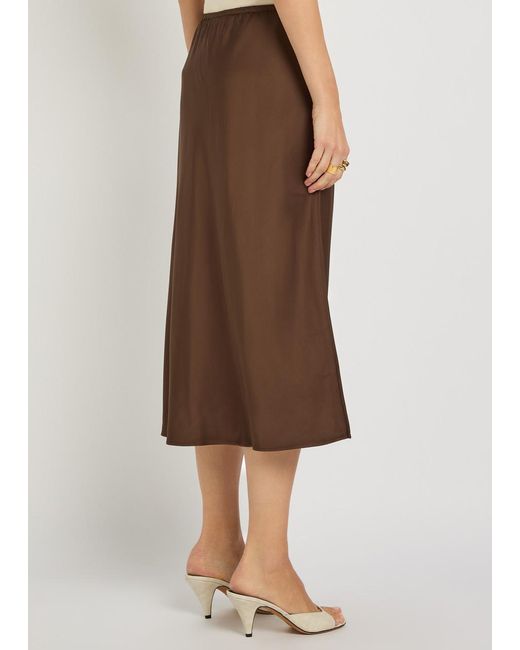 Vince Brown Satin Slip Midi Skirt