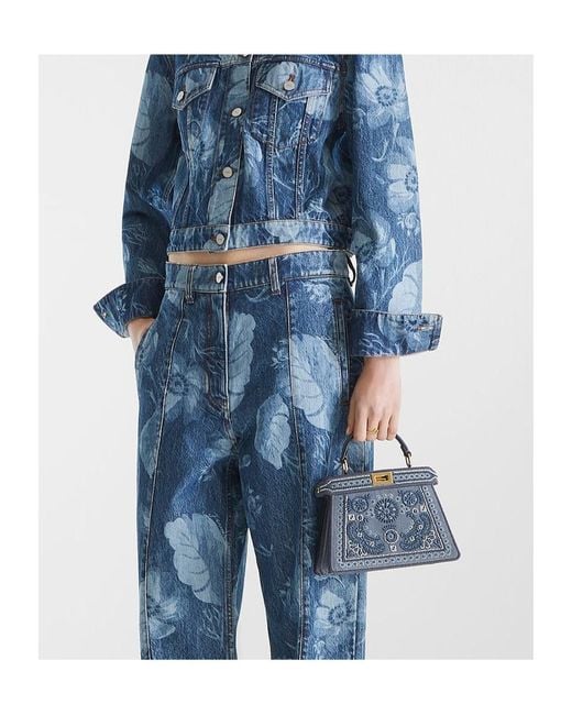 Fendi Denim Bag With Coral Bandana Embroidery in Blue | Lyst