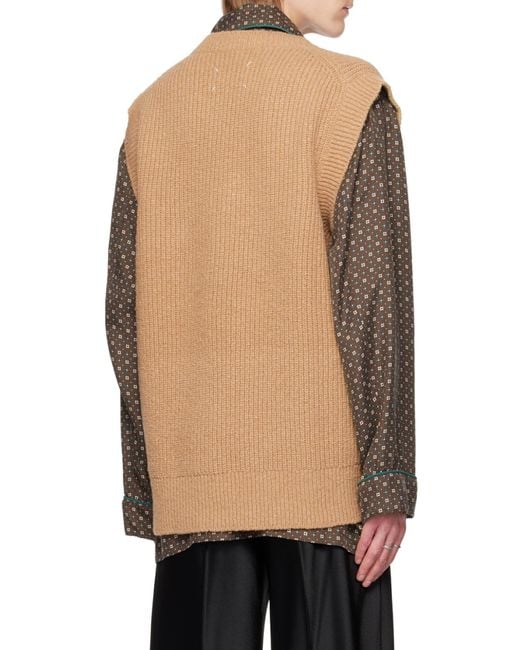 Maison Margiela Brown V-Neck Straight Hem Knitted Vest for men