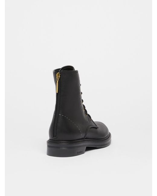 Max Mara Black Leather Combat Boots