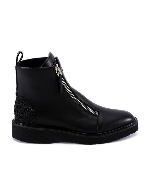 Giuseppe Zanotti Black Kat Glitter Panel Boots