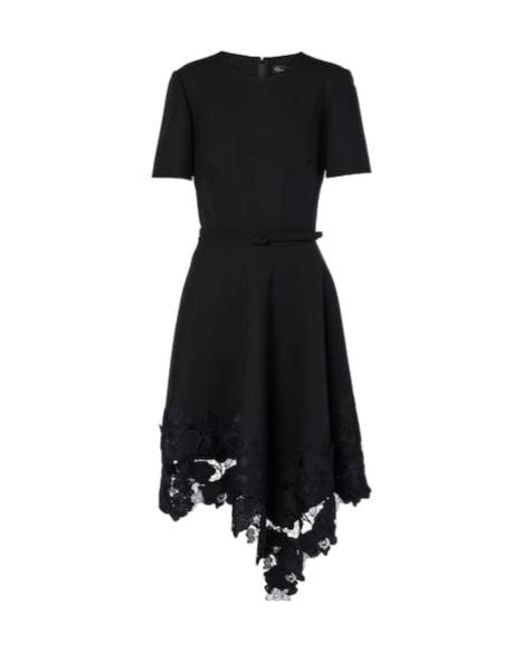 Oscar de la Renta Black Asymmetric Wool-Blend Midi Dress