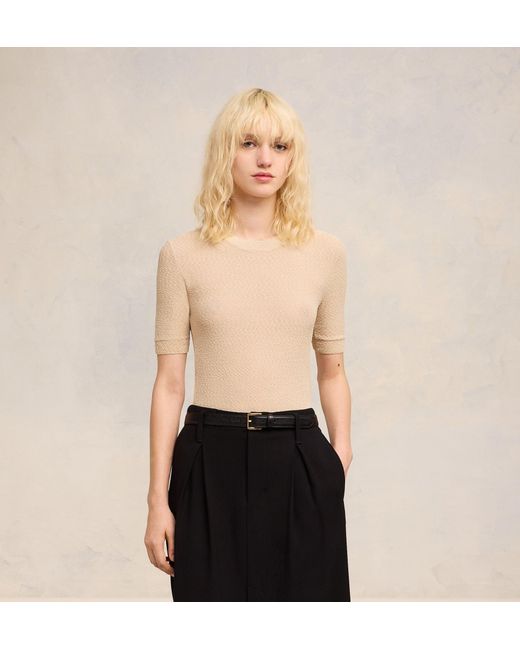 AMI Natural Short-Sleeve Knitted Top