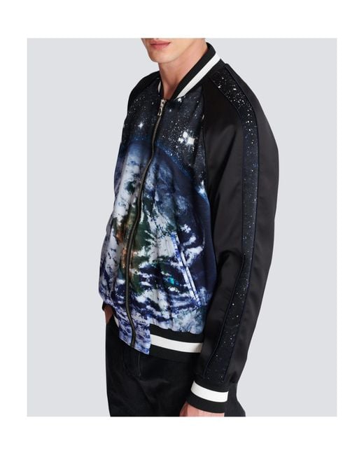 Balmain Blue Printed Bomber Jacket for men