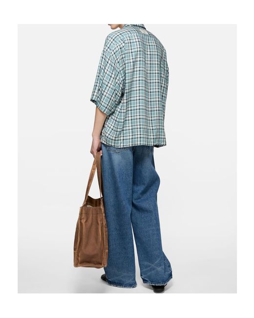 Acne Blue Check Short-Sleeve Shirt for men