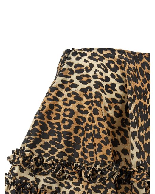 Ganni Natural Leopard Printed Duchesse Mini Frill Skirt