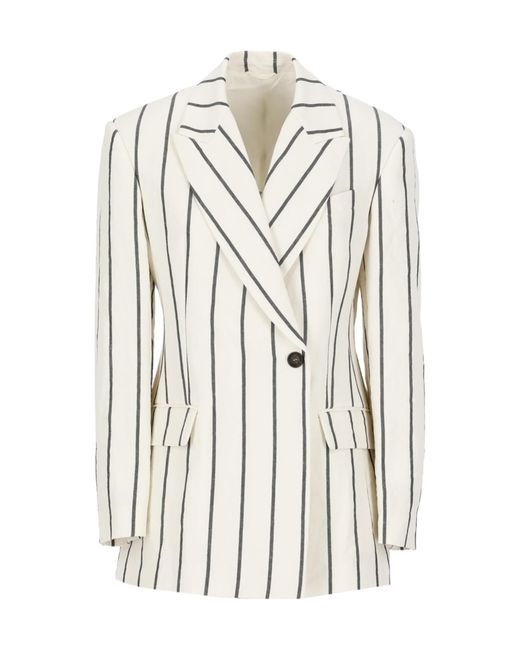 Brunello Cucinelli White Striped Tailored Blazer