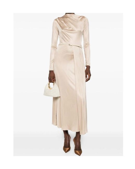 Fabiana Filippi Natural Draped Belted Midi Dress