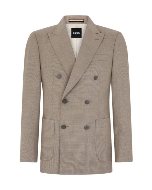 Boss Brown Double-Breasted Wool-Blend Blazer for men