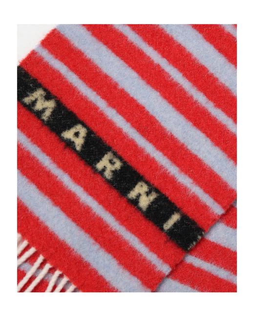 Marni Red Striped Fringed Scarf