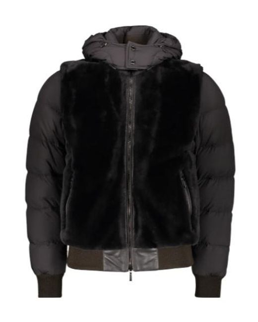 Moorer Black Fur-Panel Zip-Up Jacket for men