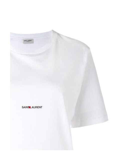 Saint Laurent White Logo-Print Crew-Neck T-Shirt
