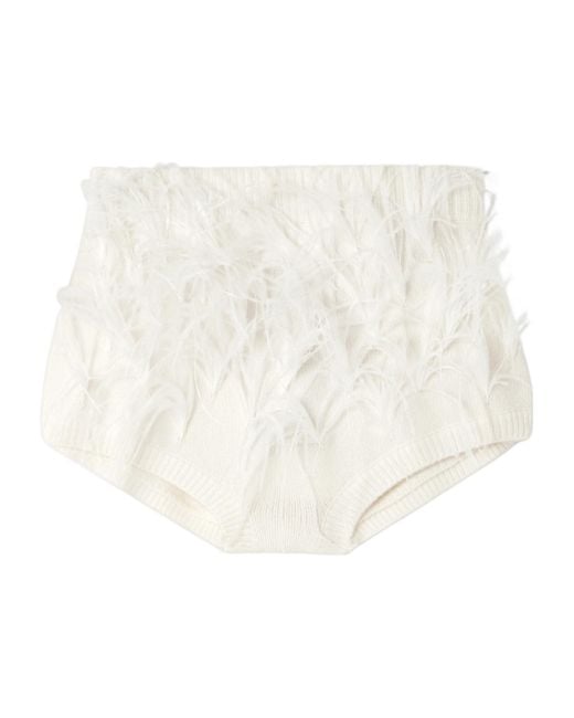 ShuShu/Tong White Feather-Trimmed Wool-Blend Shorts